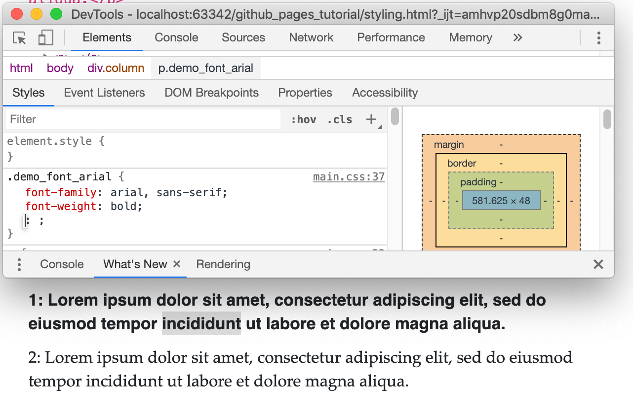 Screenshot of the Chrome developer tools with bolded text.
